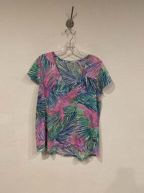 Lilly Pulitzer Shirt Womens Medium Multicolor Parrot Palm Print Top Casual